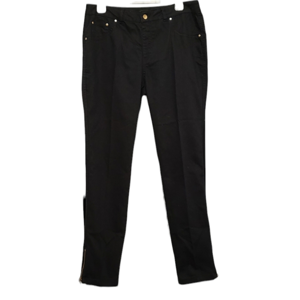 Black IMAN Pull-on Jeans with Gold Ankle Zipper sz Medium